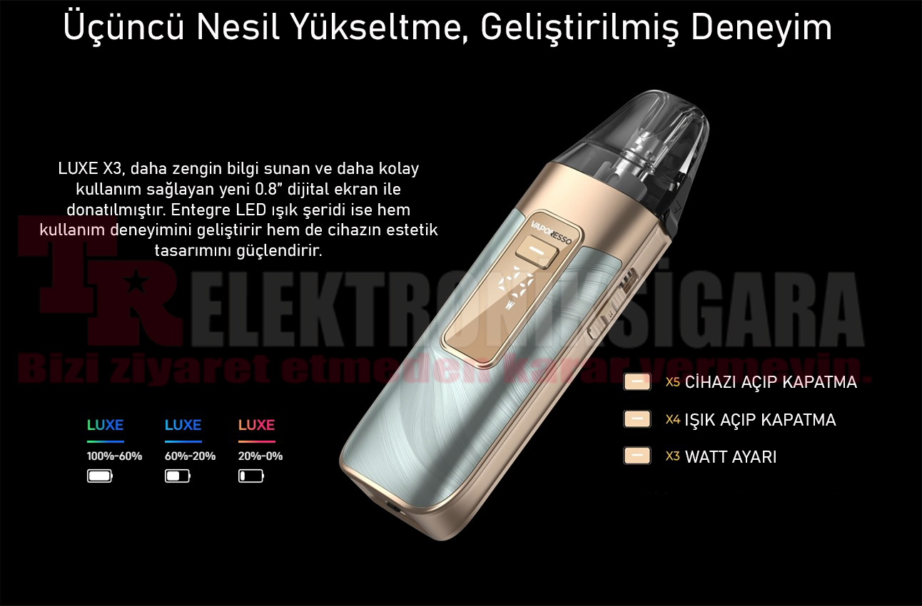 Vaporesso LUXE X3 ekran ve kontrol tuşları