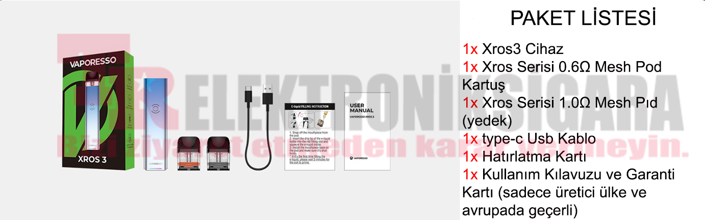 Vaporesso XROS 3 paket içeriği