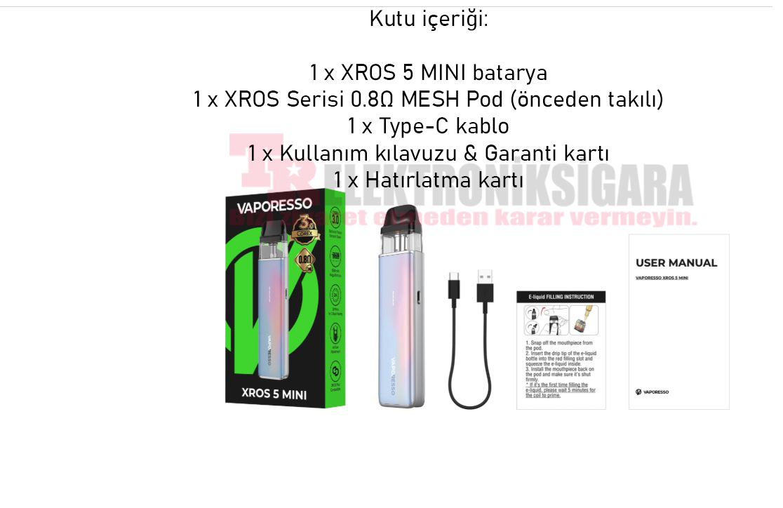 Vaporesso XROS 5 Mini paket içeriği
