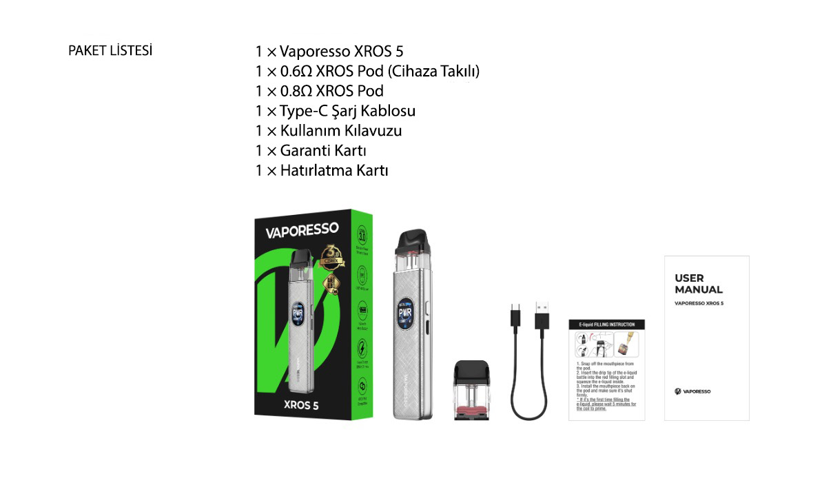 Vaporesso XROS 5 paket içeriği