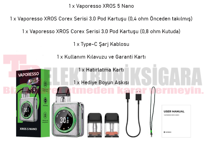 Vaporesso XROS 5 Nano paket içeriği
