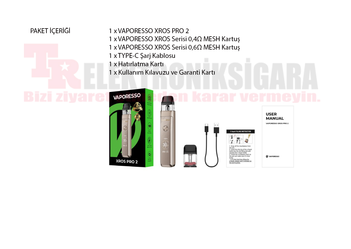 Vaporesso XROS Pro 2 paket içeriği
