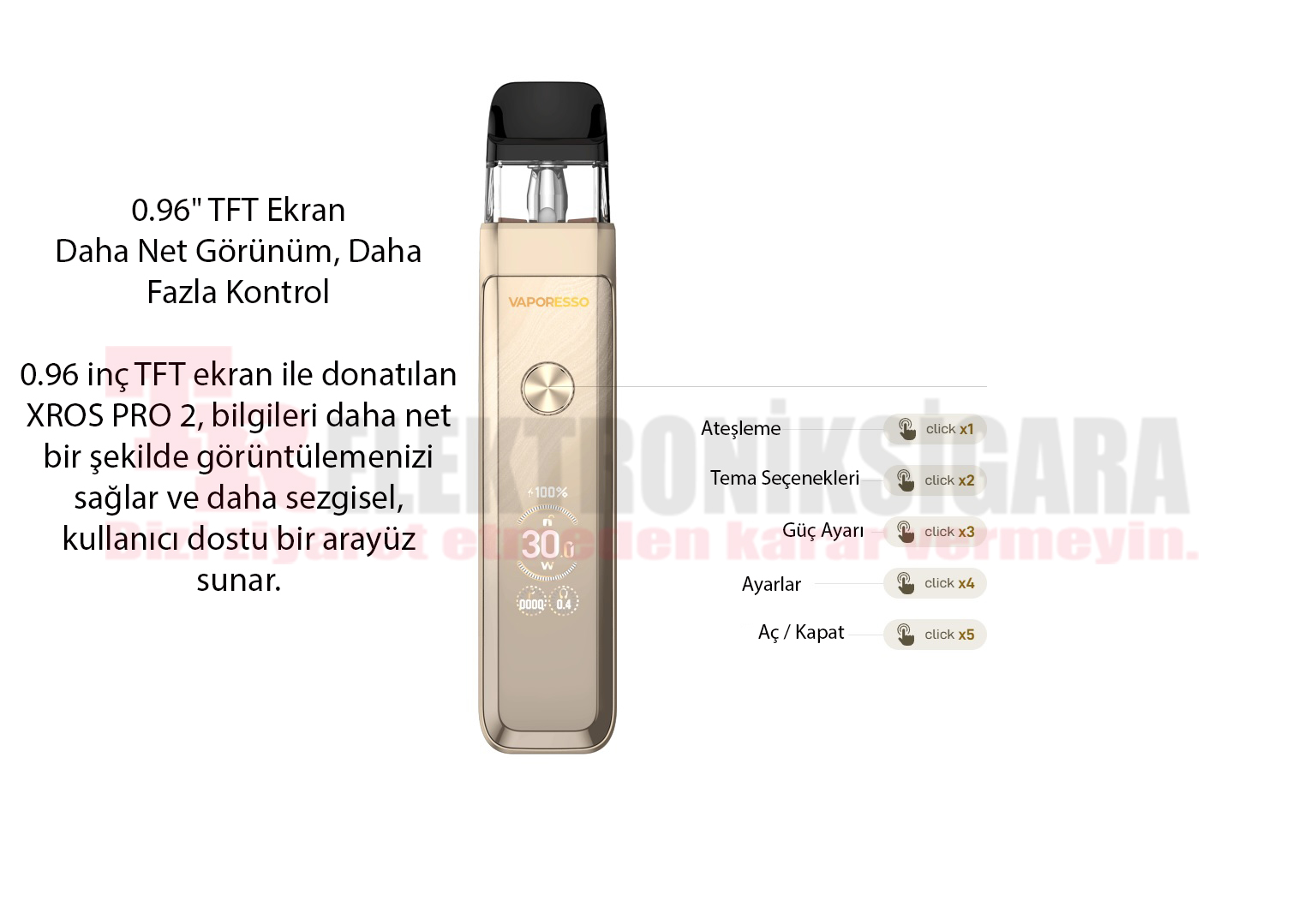 Vaporesso XROS Pro 2 ekran ve tuş kontrolleri