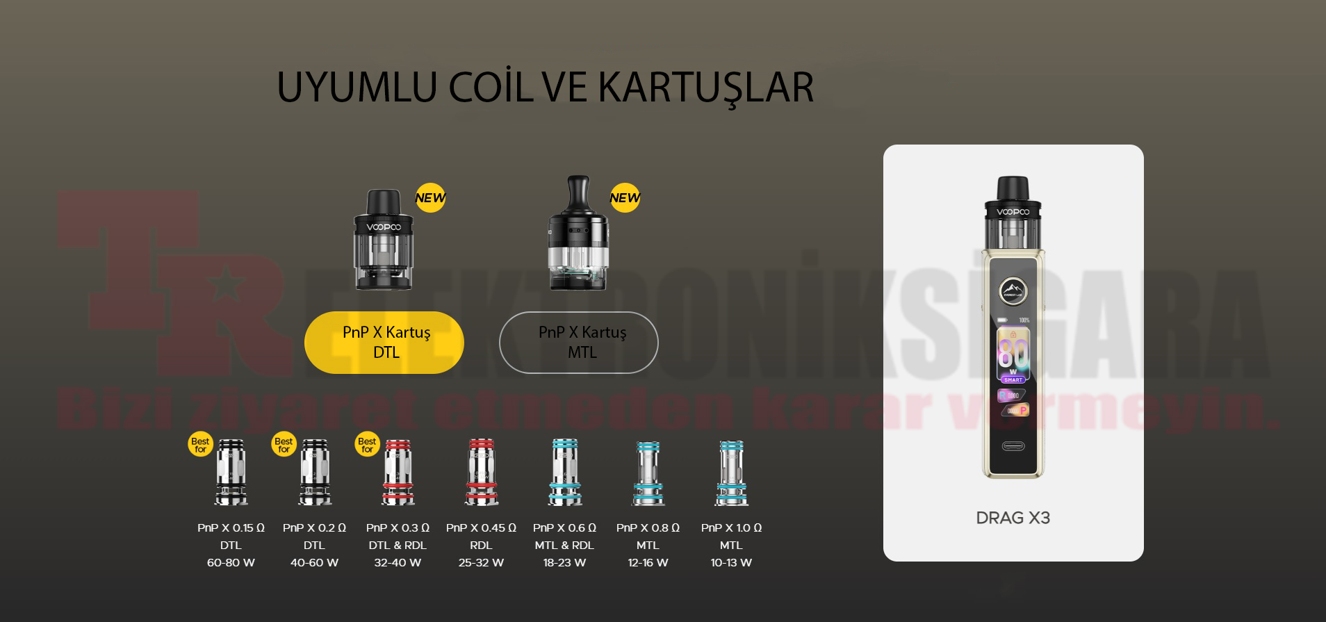 Voopoo Drag X3 PnP X kartuş ve coil sistemi
