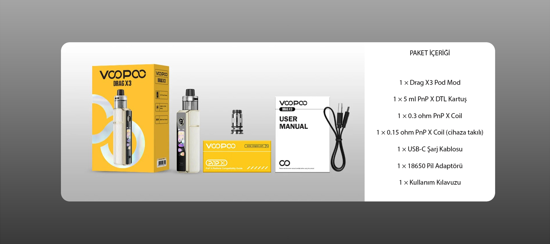 Voopoo Drag X3 cihaz ve PnP X kartuş yapısı