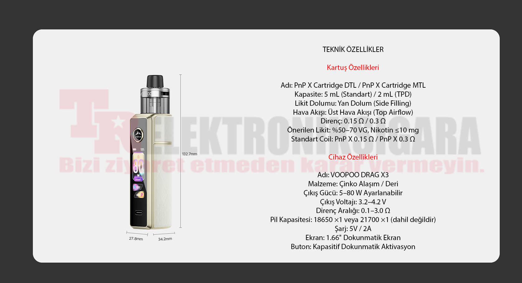 Voopoo Drag X3 teknik özellikleri