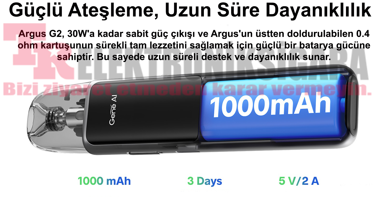 VOOPOO Argus G2 1000mAh batarya ve hızlı şarj
