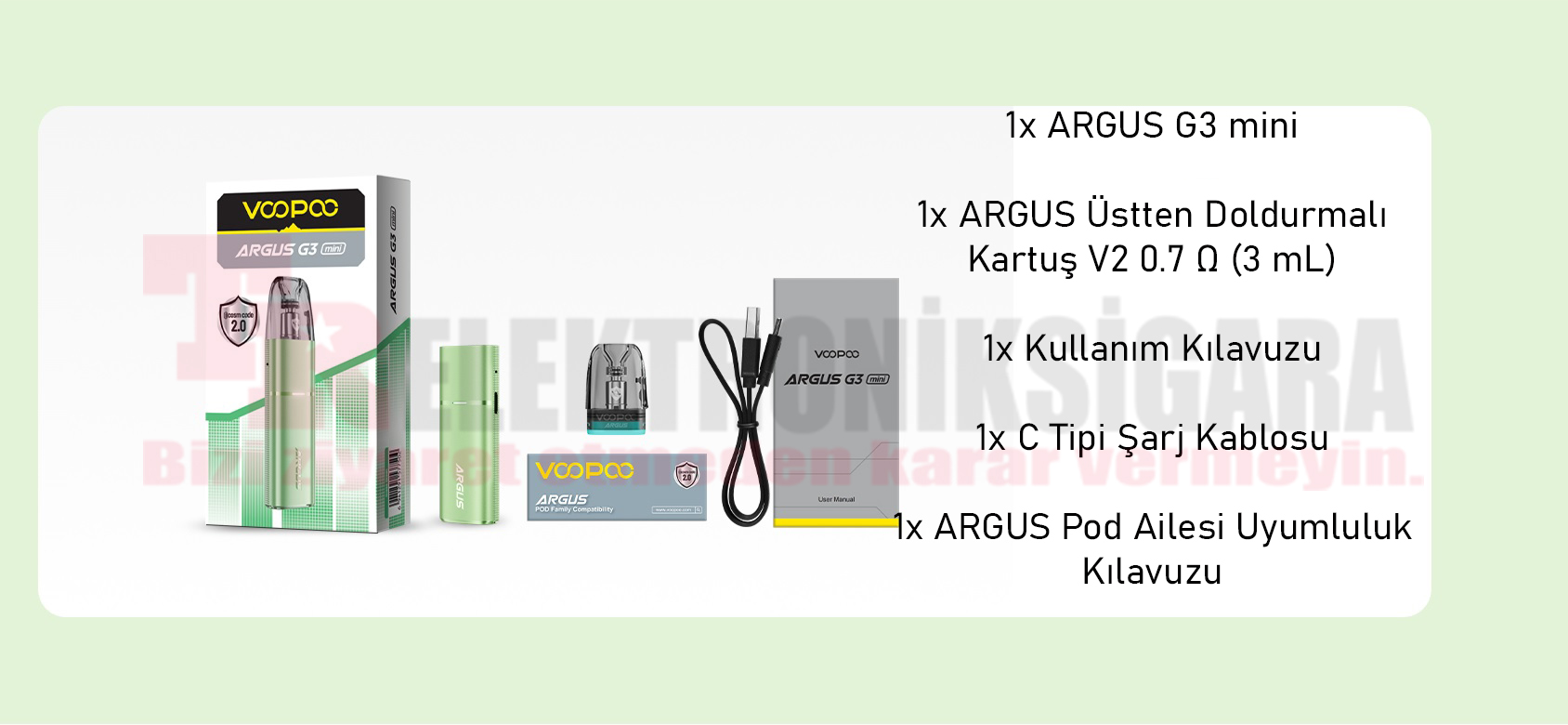 VOOPOO Argus G3 Mini paket içeriği