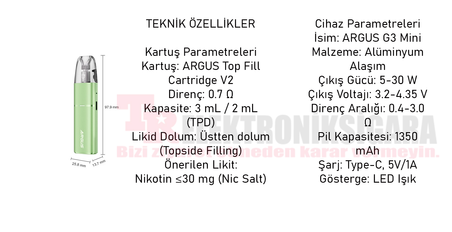 VOOPOO Argus G3 Mini teknik özellikleri
