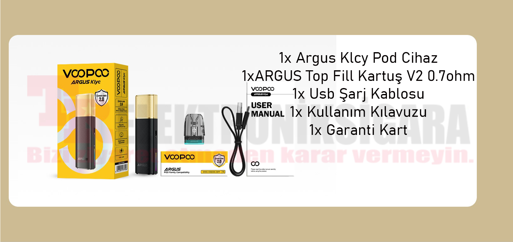 VOOPOO Argus Klyc paket içeriği