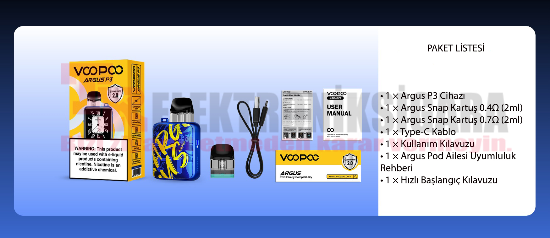 VOOPOO Argus P3 paket içeriği
