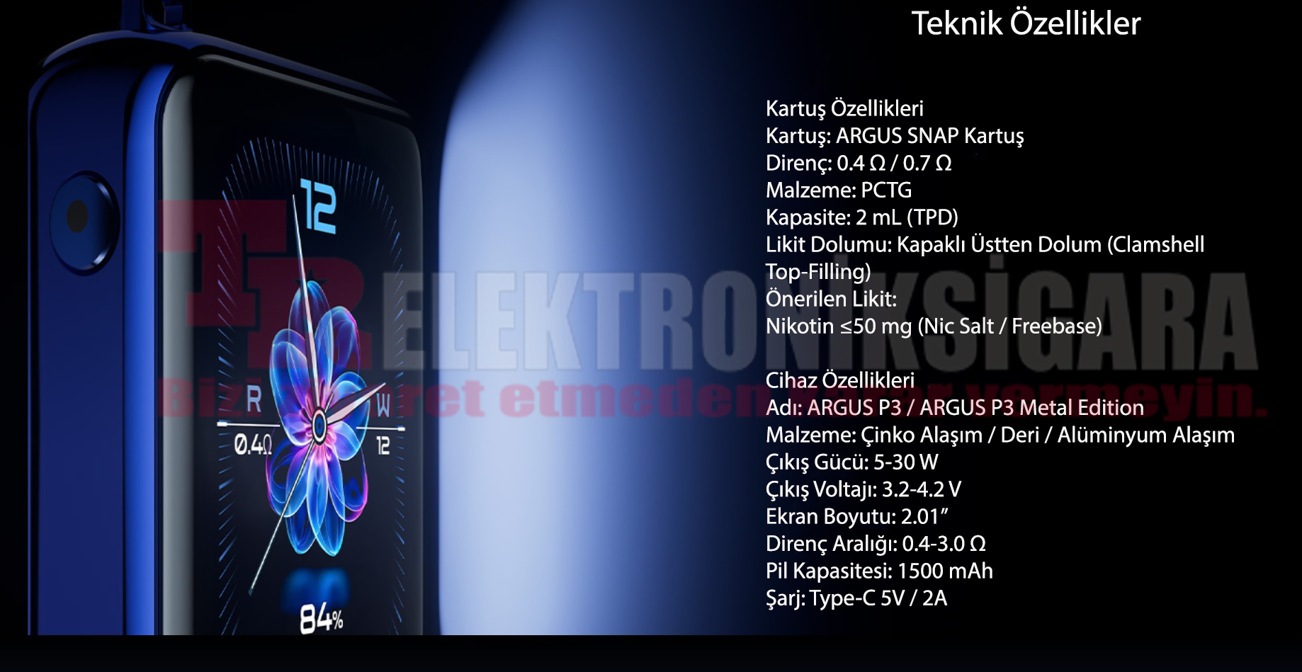 VOOPOO Argus P3 teknik detayları