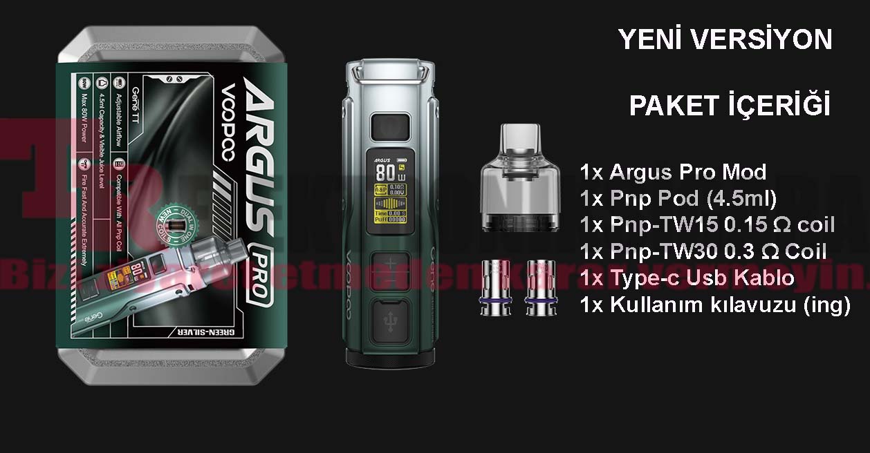 VOOPOO Argus Pro yeni sürüm paket içeriği