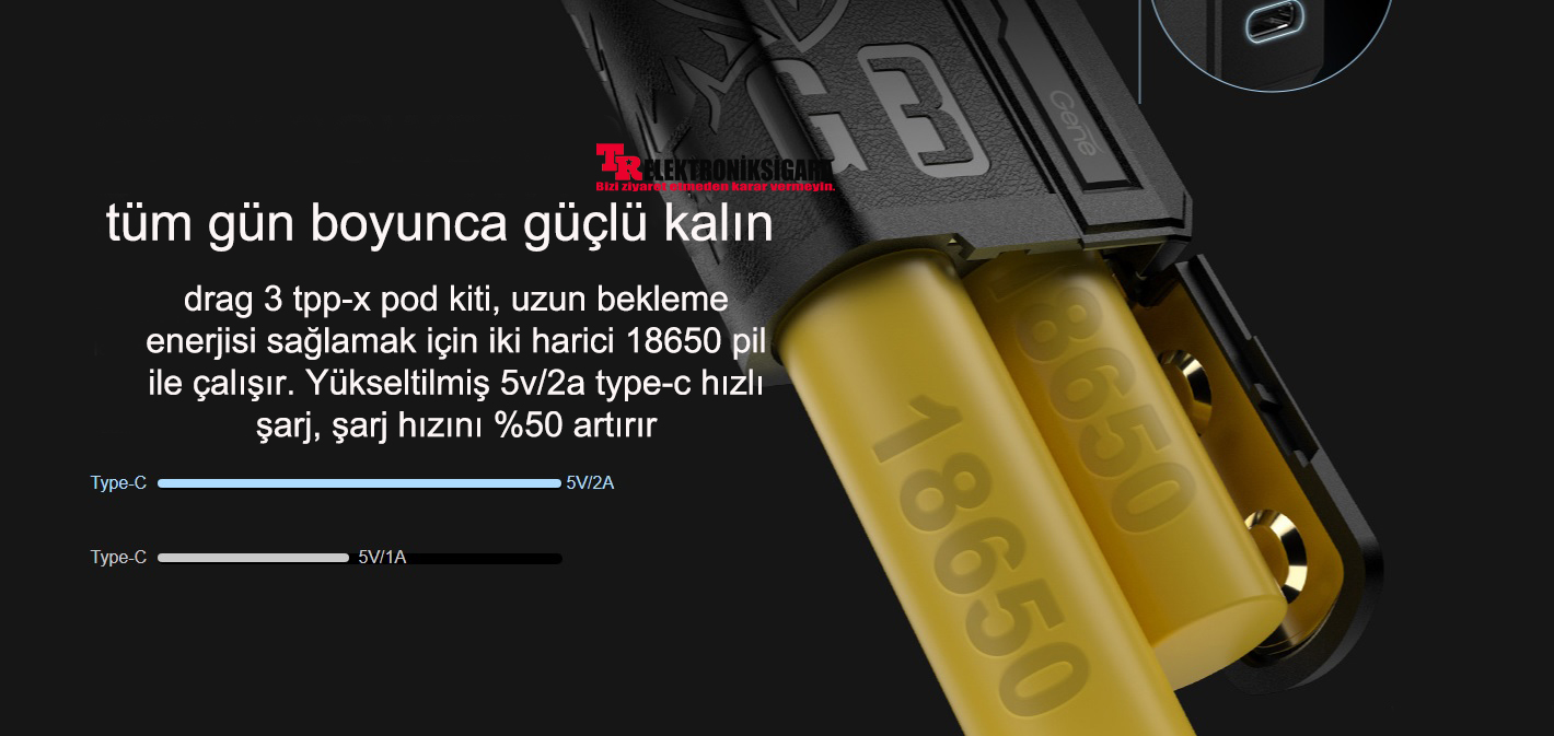 VOOPOO Drag 3 çift 18650 pil sistemi