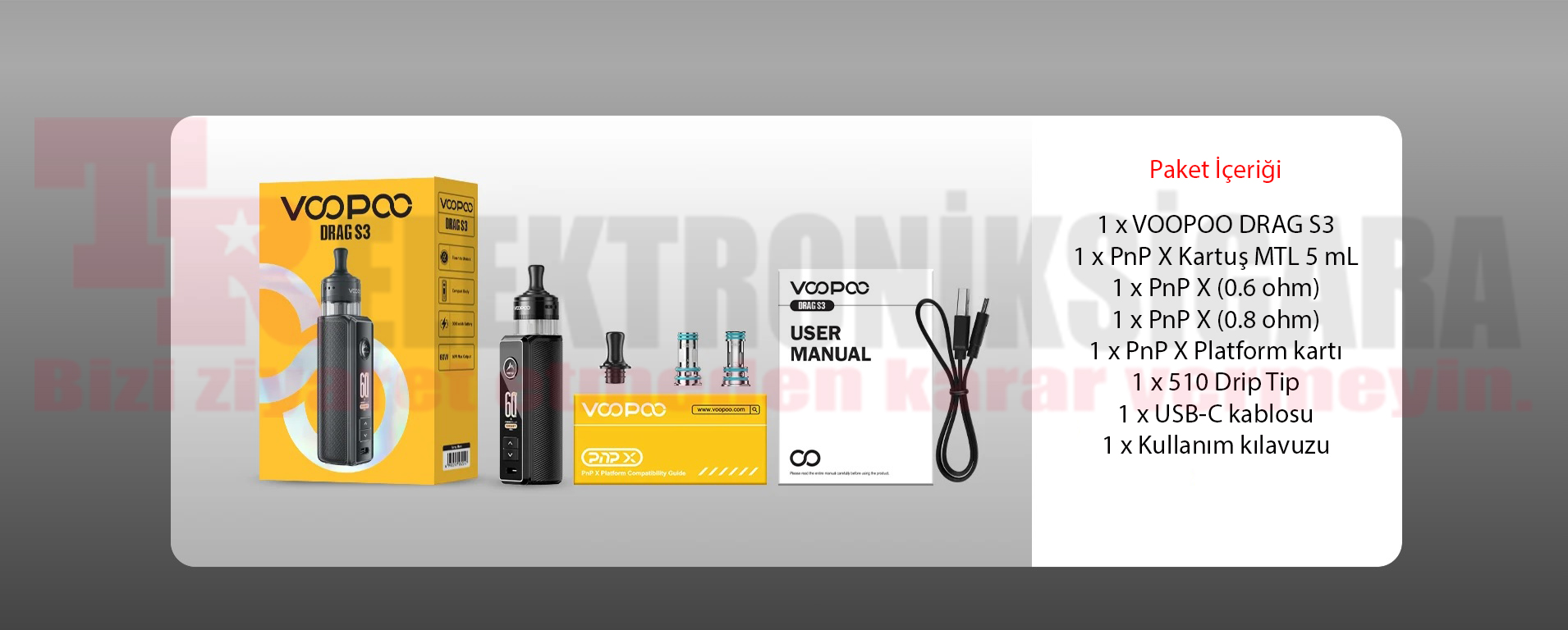 VOOPOO Drag S3 standart paket içeriği