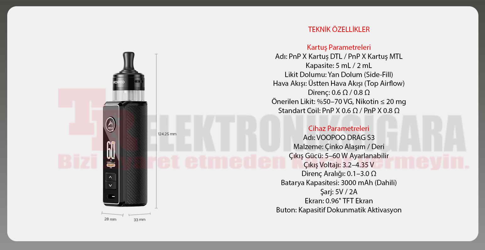 VOOPOO Drag S3 teknik özellikleri
