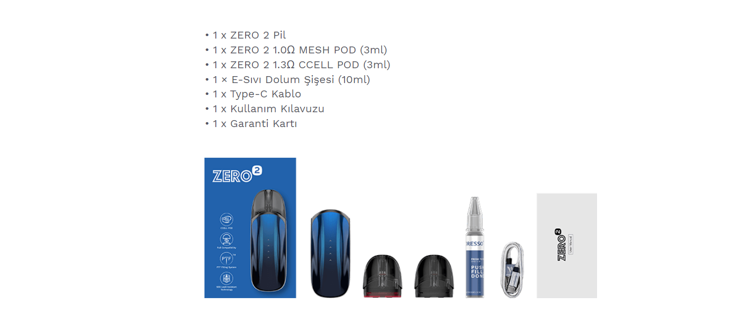 Vaporesso ZERO 2 renk ve tasarım seçenekleri